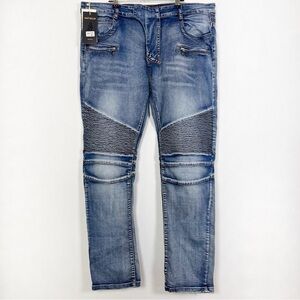 NWT Balmain Men’s Light Blue Washed Skinny Moto Jeans Size 40